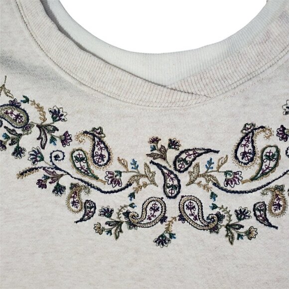 TRADITION Leafy Embroidered Ivory Crew Neck Pullover … - Picture 7 of 8